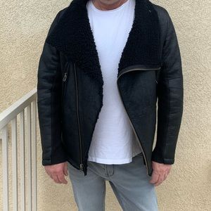 Shearling-Lined Asymmetrical Leather Jacket
